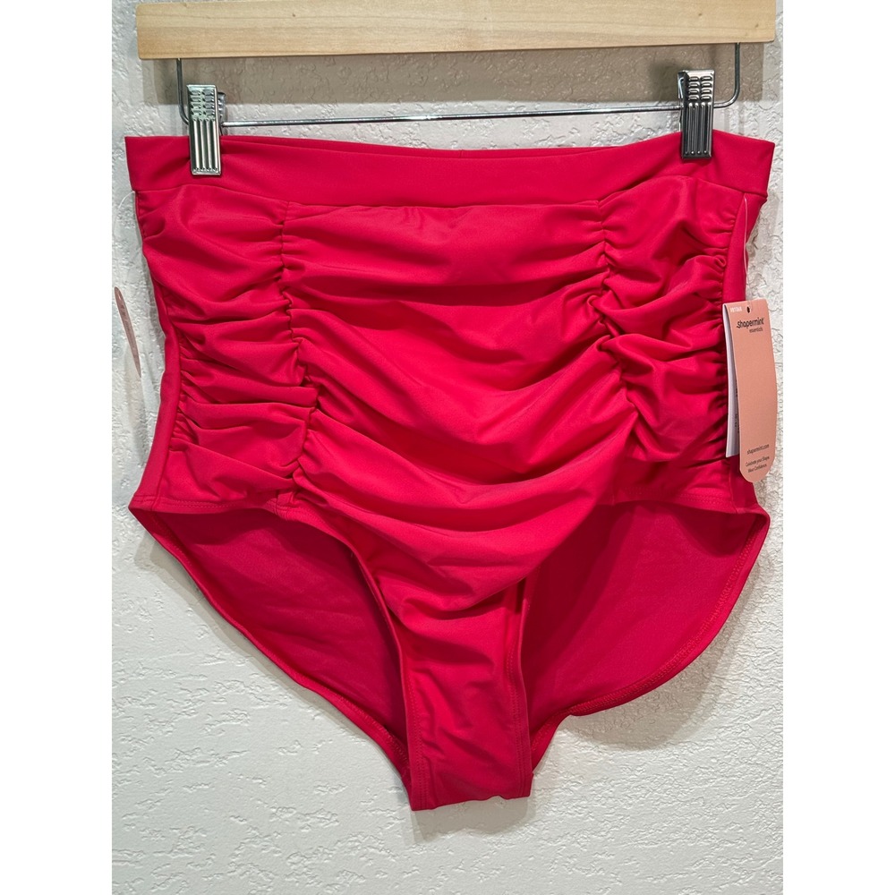 Shapermint Essentials High Waisted Control‎ Bikini Bottom Pink XL Ruched NWT